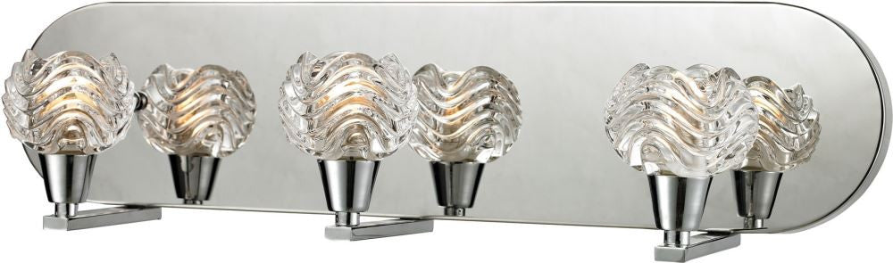 Crystal Wave 3 Light Vanity In Polished Chrome and Clear Wave Patterned Glass