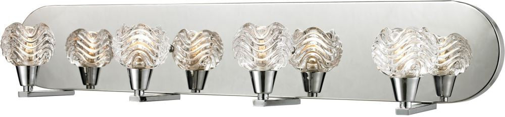 Crystal Wave 4 Light Vanity In Polished Chrome and Clear Wave Patterned Glass