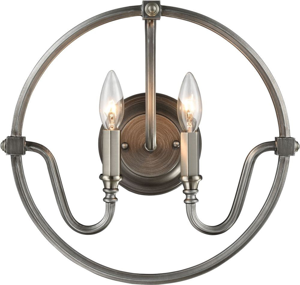 Stanton 2 Light Wall Sconce In Weathered Zinc With Brushed Nickel Accents