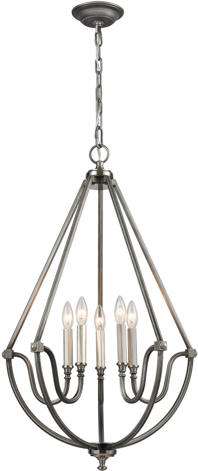 Stanton 5 Light Chandelier In Weathered Zinc With Brushed Nickel Accents