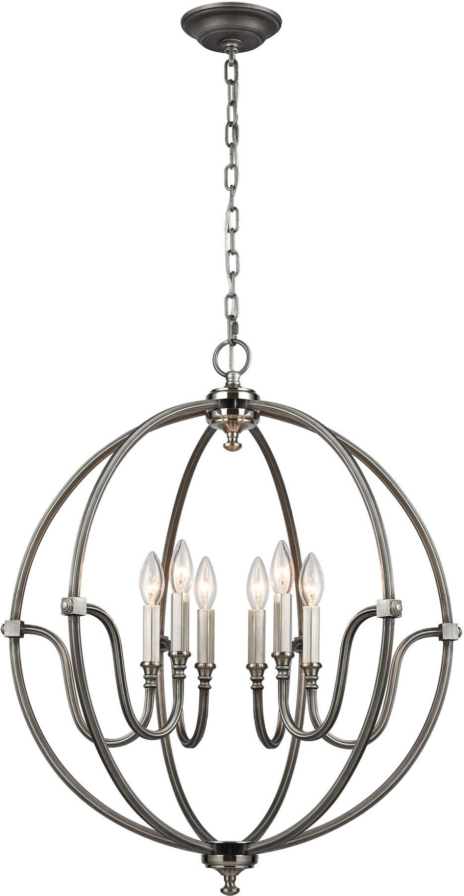 Stanton 6 Light Chandelier In Weathered Zinc With Brushed Nickel Accents