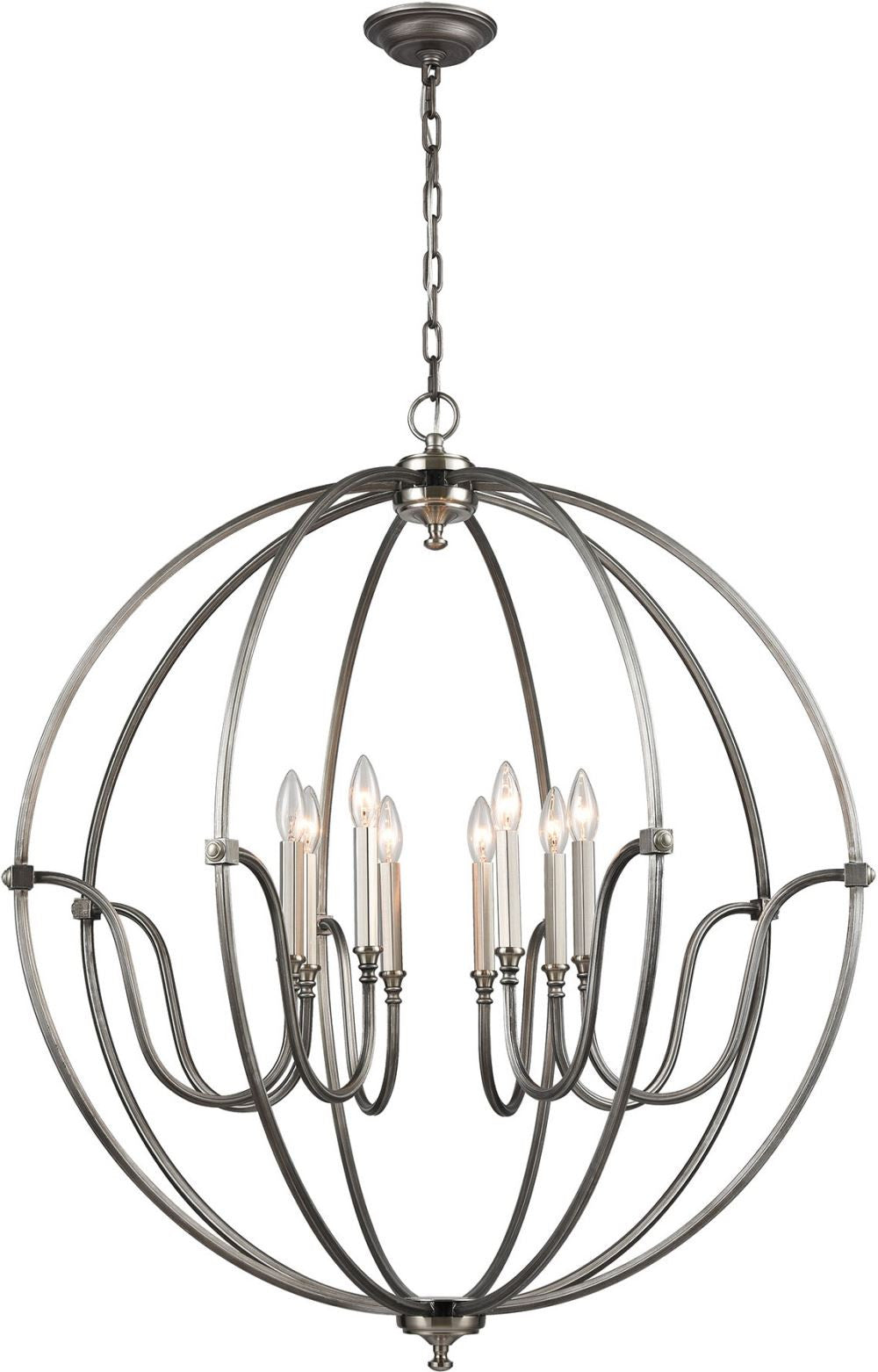 Stanton 8 Light Chandelier In Weathered Zinc With Brushed Nickel Accents