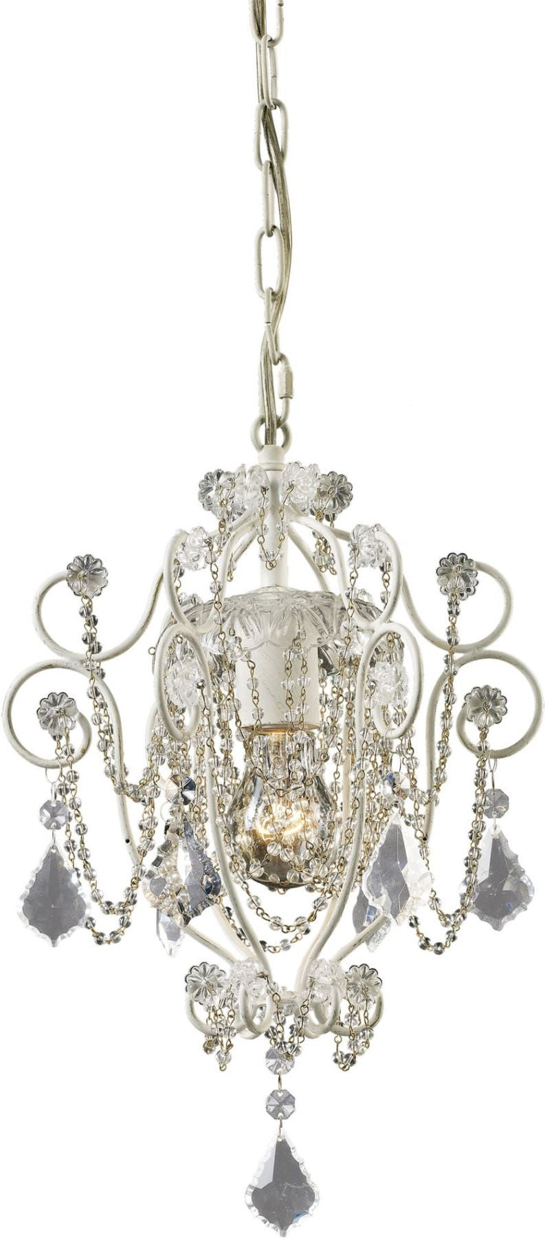 Elise 1 Light Chandelier In Antique White and Clear Crystal