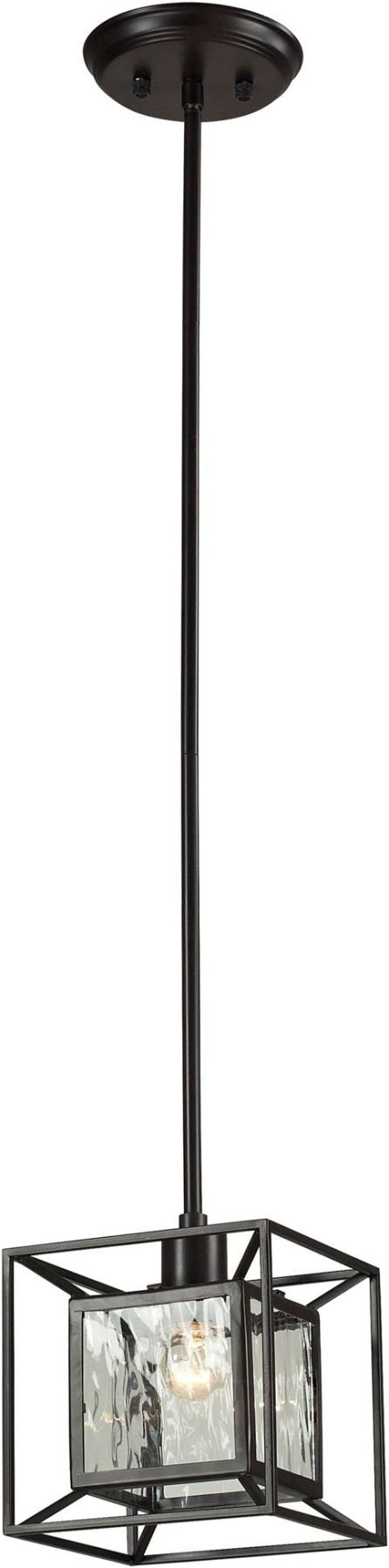 Cubix 1 Light Pendant In Oiled Bronze and Clear Water Glass
