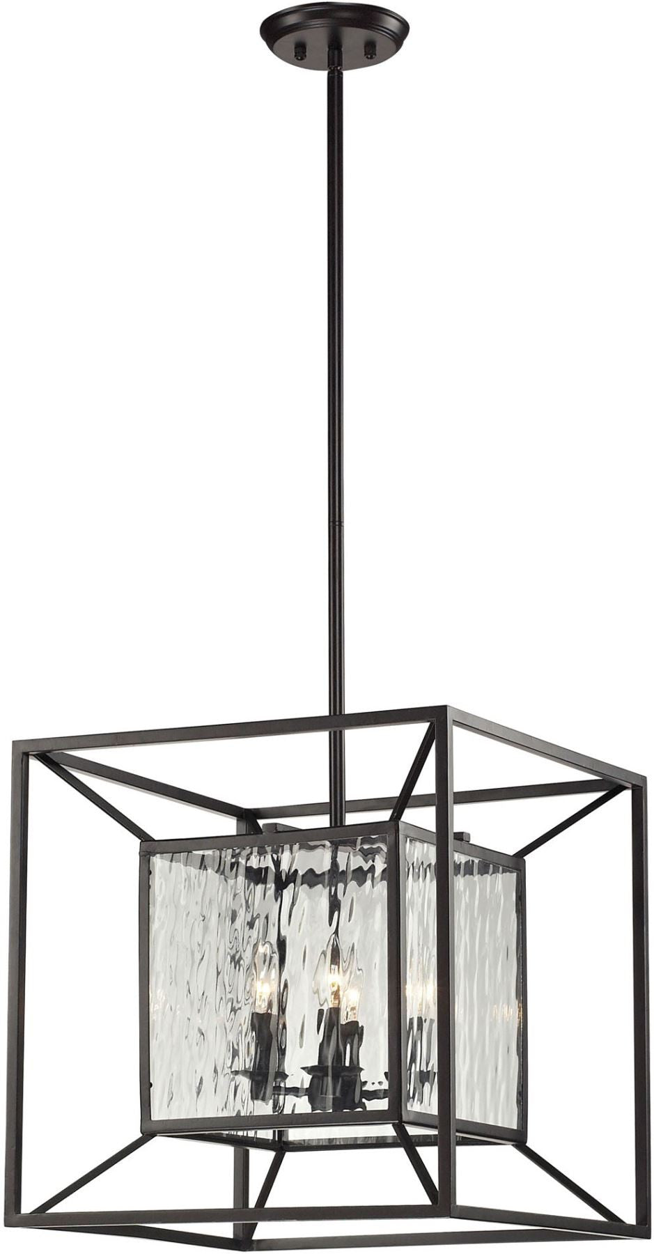 Cubix 4 Light Pendant In Oiled Bronze and Clear Water Glass