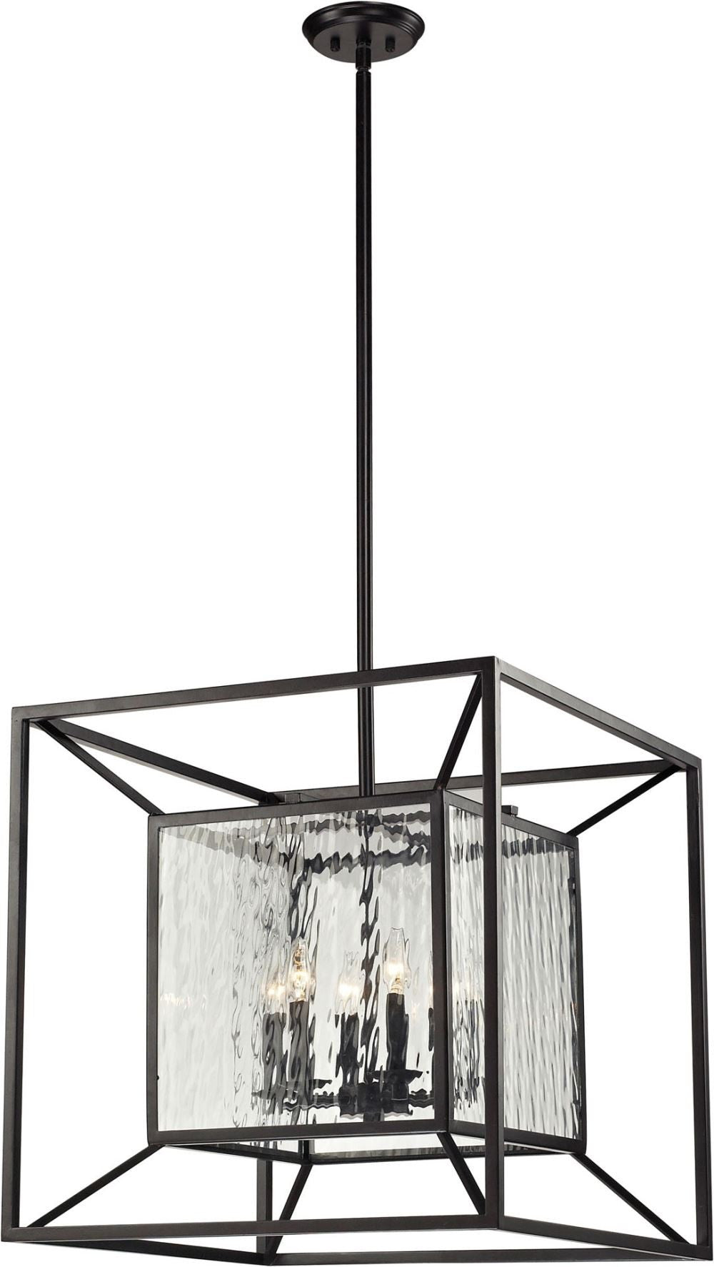 Cubix 6 Light Pendant In Oiled Bronze and Clear Water Glass