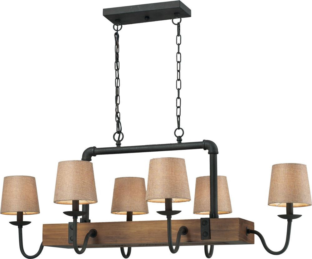 Early American 6 Light Chandelier In Vintage Rust