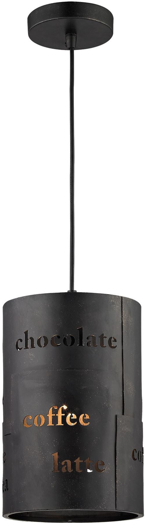 Cafe 1 Light Pendant In Matte Black With Gold Accents