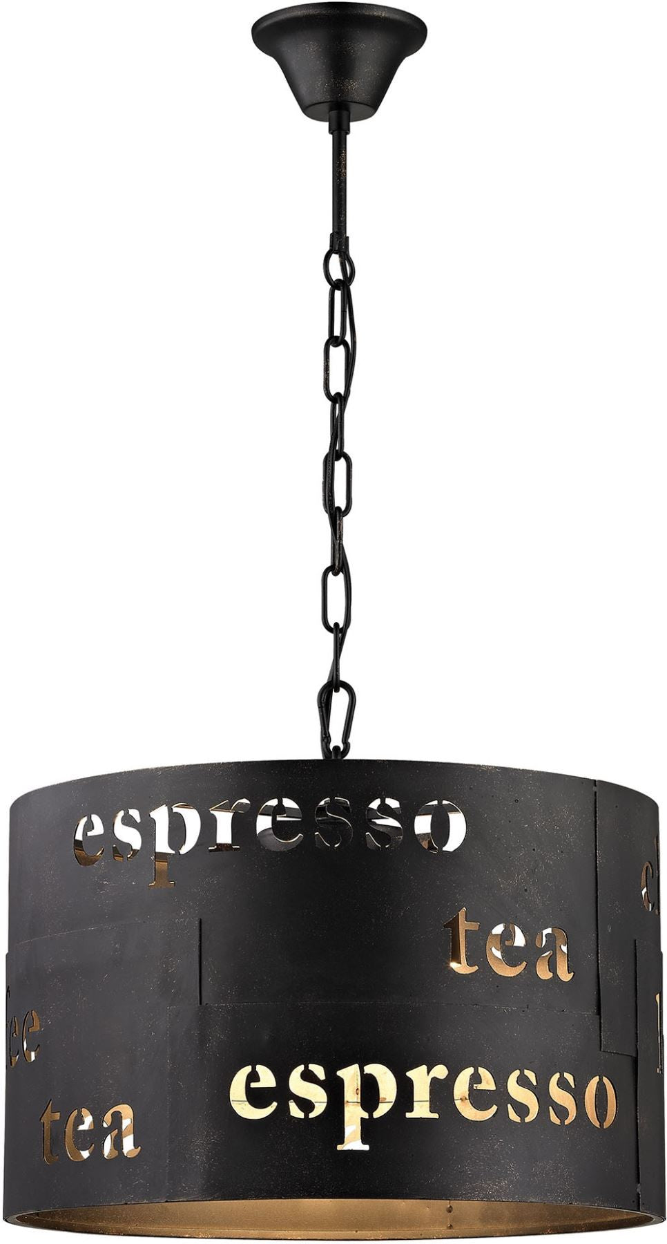 Cafe 3 Light Pendant In Matte Black With Gold Accents
