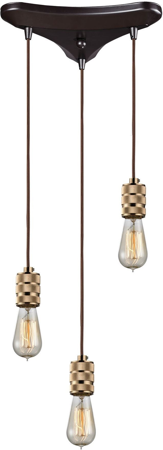 Camley 3 Light Pendant In Polished Gold and Oil Rubbed Bronze
