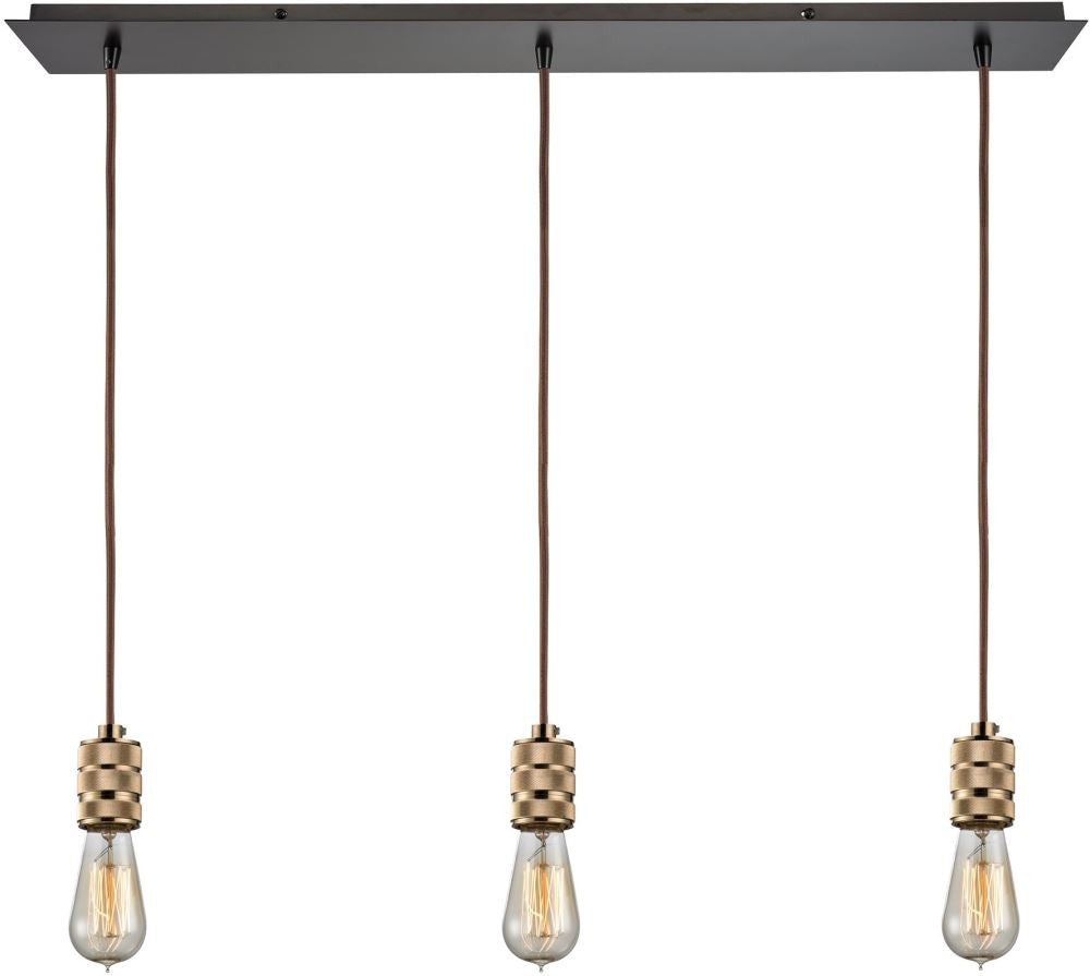 Camley 3 Light Pendant In Polished Gold and Oil Rubbed Bronze