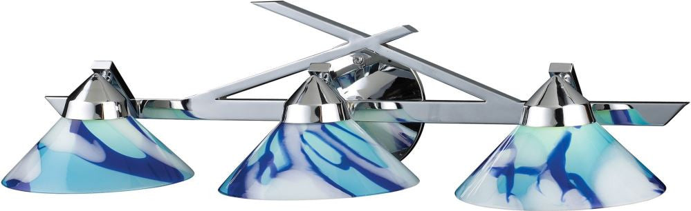 Refraction 3 Light Vanity In Polished Chrome and Carribean Glass