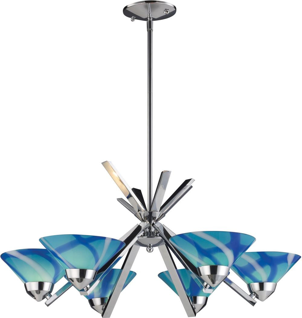 Refraction 6 Light Chandelier In Polished Chrome and Carribean Glass