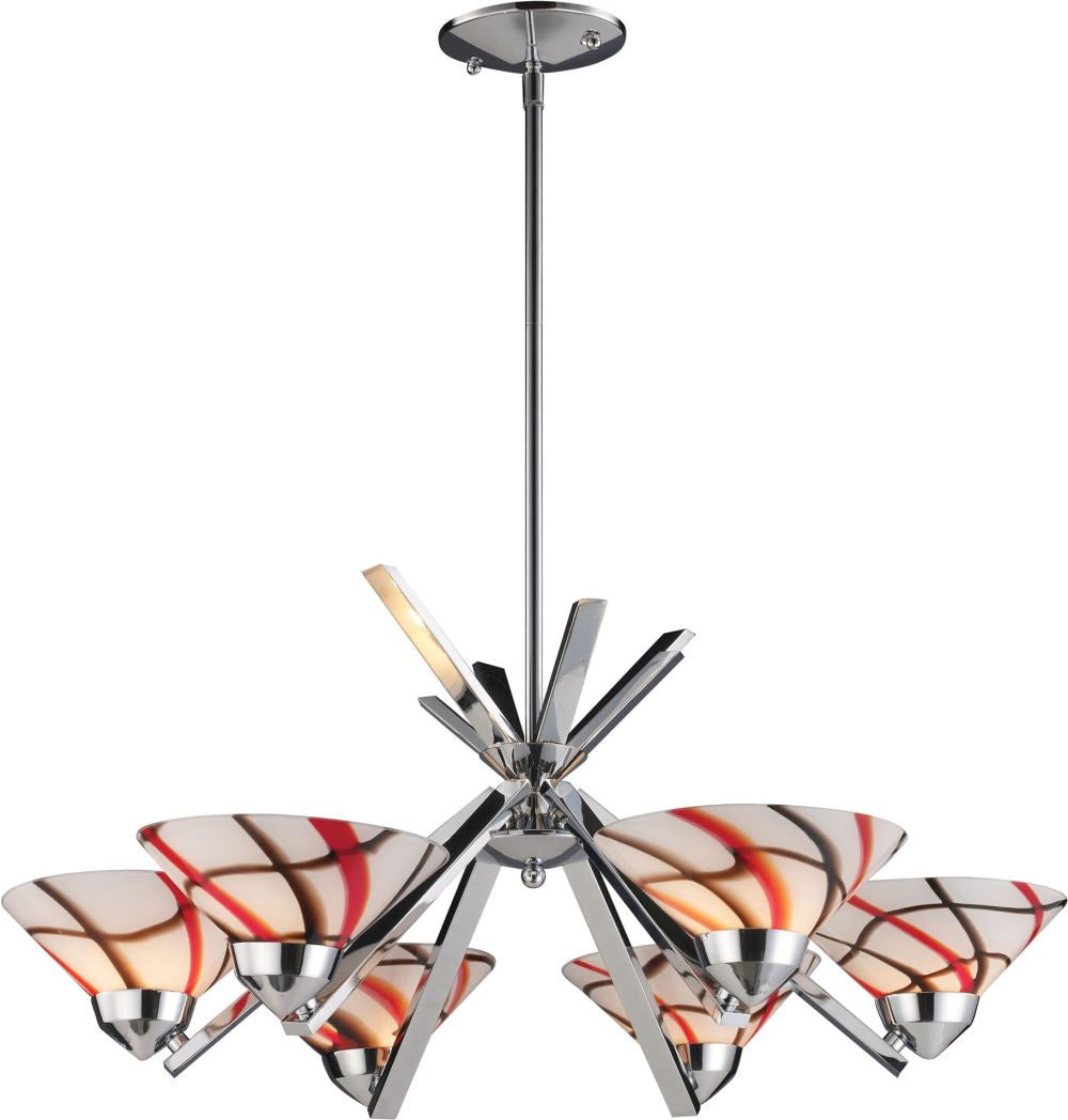 Refraction 6 Light Chandelier In Polished Chrome and Creme White Glass