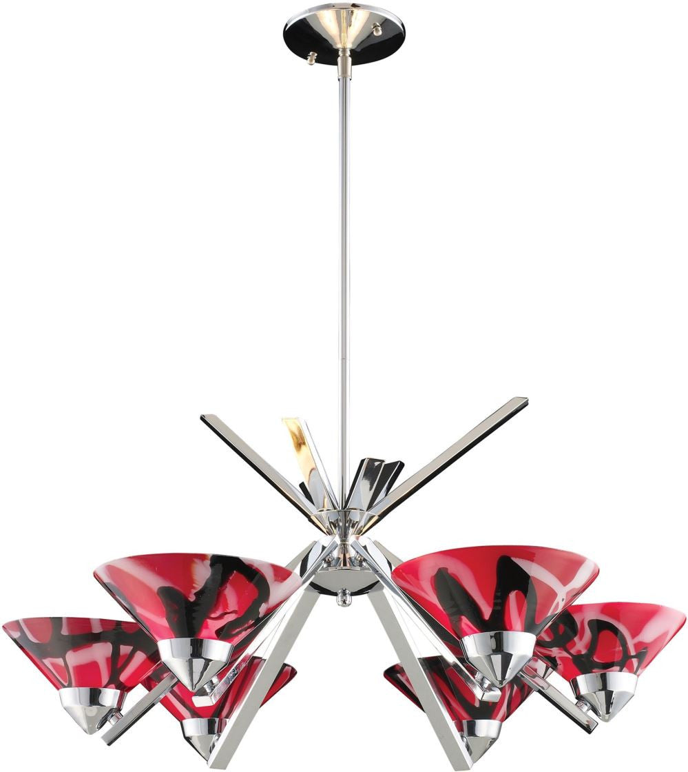 Refraction 6 Light Chandelier In Polished Chrome and Mars Glass