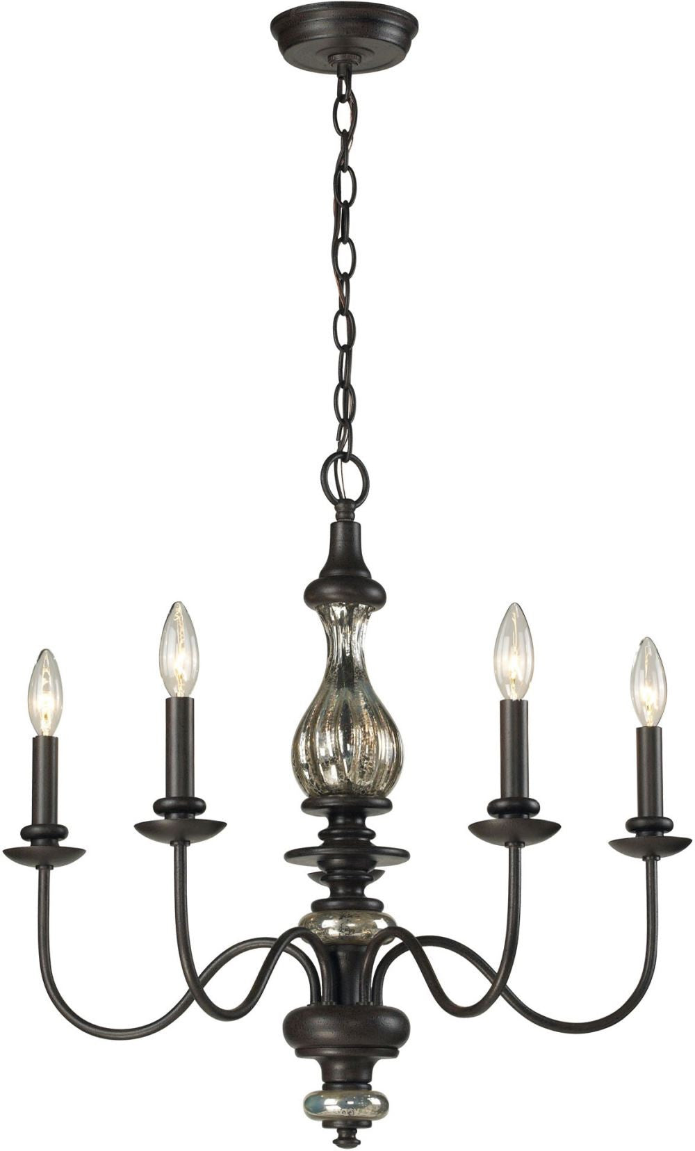 Veronica 5 Light Chandelier In Vintage Rust and Antique Mercury Glass