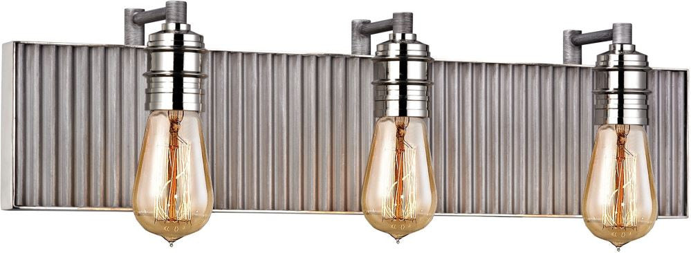 Corrugated Steel 3 Light Vanity In Weathered Zinc and Polished Nickel