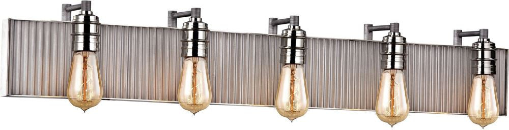 Corrugated Steel 5 Light Vanity In Weathered Zinc and Polished Nickel