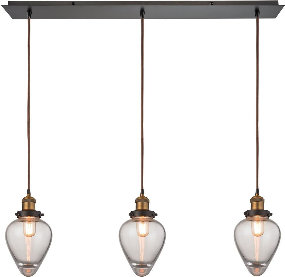 Bartram 3 Light Pendant In Oil Rubbed Bronze and Antique Brass