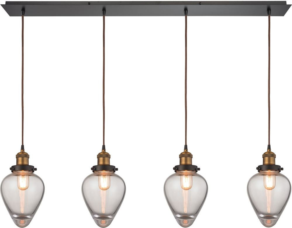 Bartram 4 Light Pendant In Oil Rubbed Bronze and Antique Brass