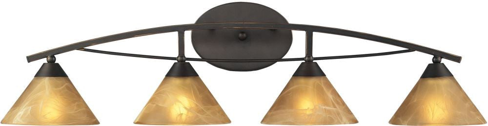 Elysburg 4 Light Vanity In Oiled Bronze and Tea Stained Brown Glass