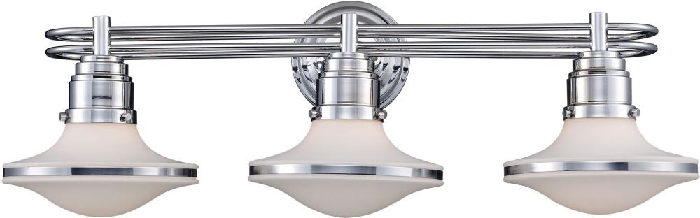 Retrospective 3 Light Vanity In Polished Chrome and Opal White Glass