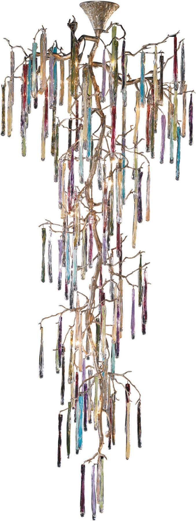 Stalavidri 21 Light Chandleier In Silvered Bronze With Multicolor Glass Accents