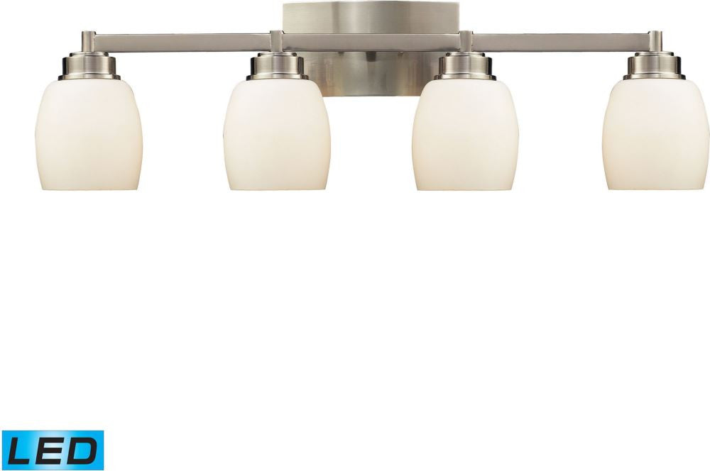 Northport 4 Light Led Vanity In Satin Nickel and Opal White Glass