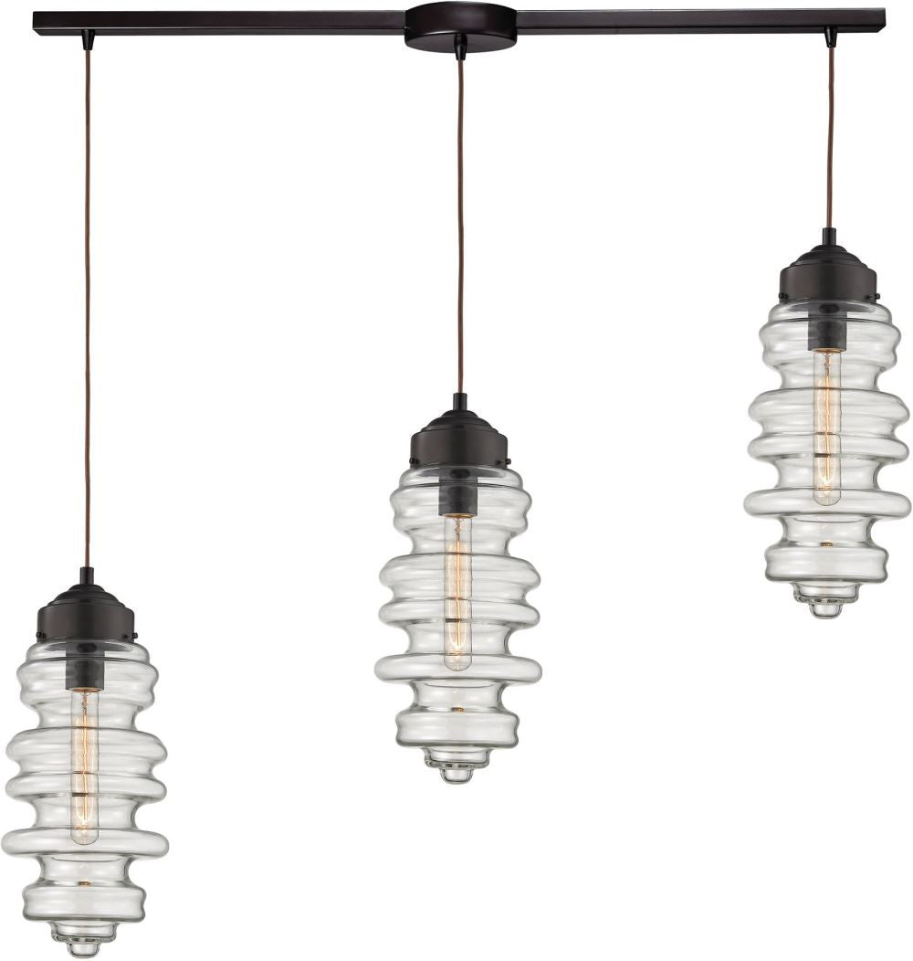Cipher 3 Light Pendant In Oil Rubbed Bronze and Clear Glass