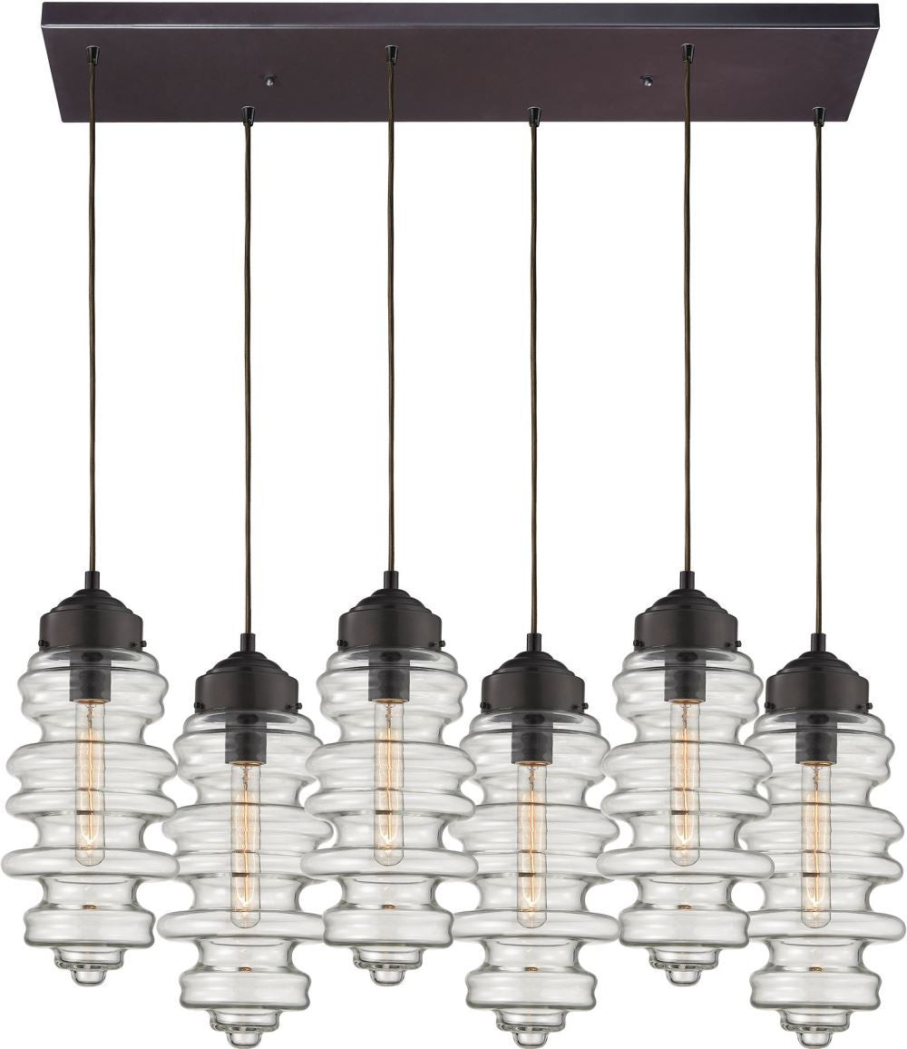 Cipher 6 Light Pendant In Oil Rubbed Bronze and Clear Glass