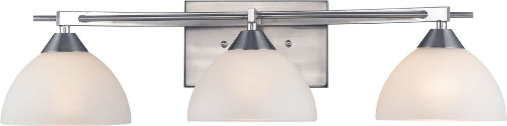 Freeland 3 Light Vanity In Brushed Nickel and Opal White Glass