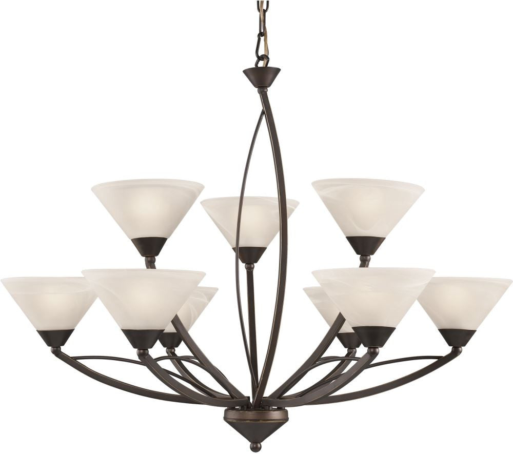 Elysburg 9 Light Chandelier In Oil Rubbed Bronze and White Glass