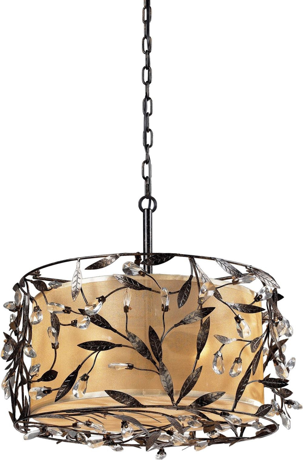 Circeo 3 Light Pendant In Deep Rust and Glass Crystals