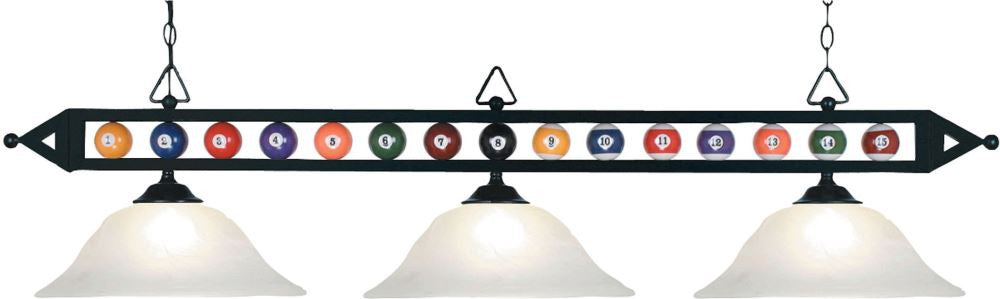 Designer Classics 3 Light Billiard In Matte Black and White Glass