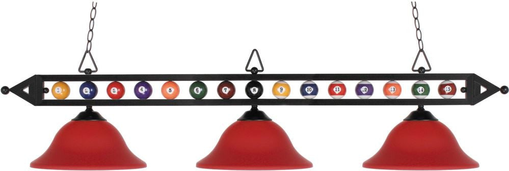 Designer Classics 3 Light Billiard In Matte Black and Cased Red Glass