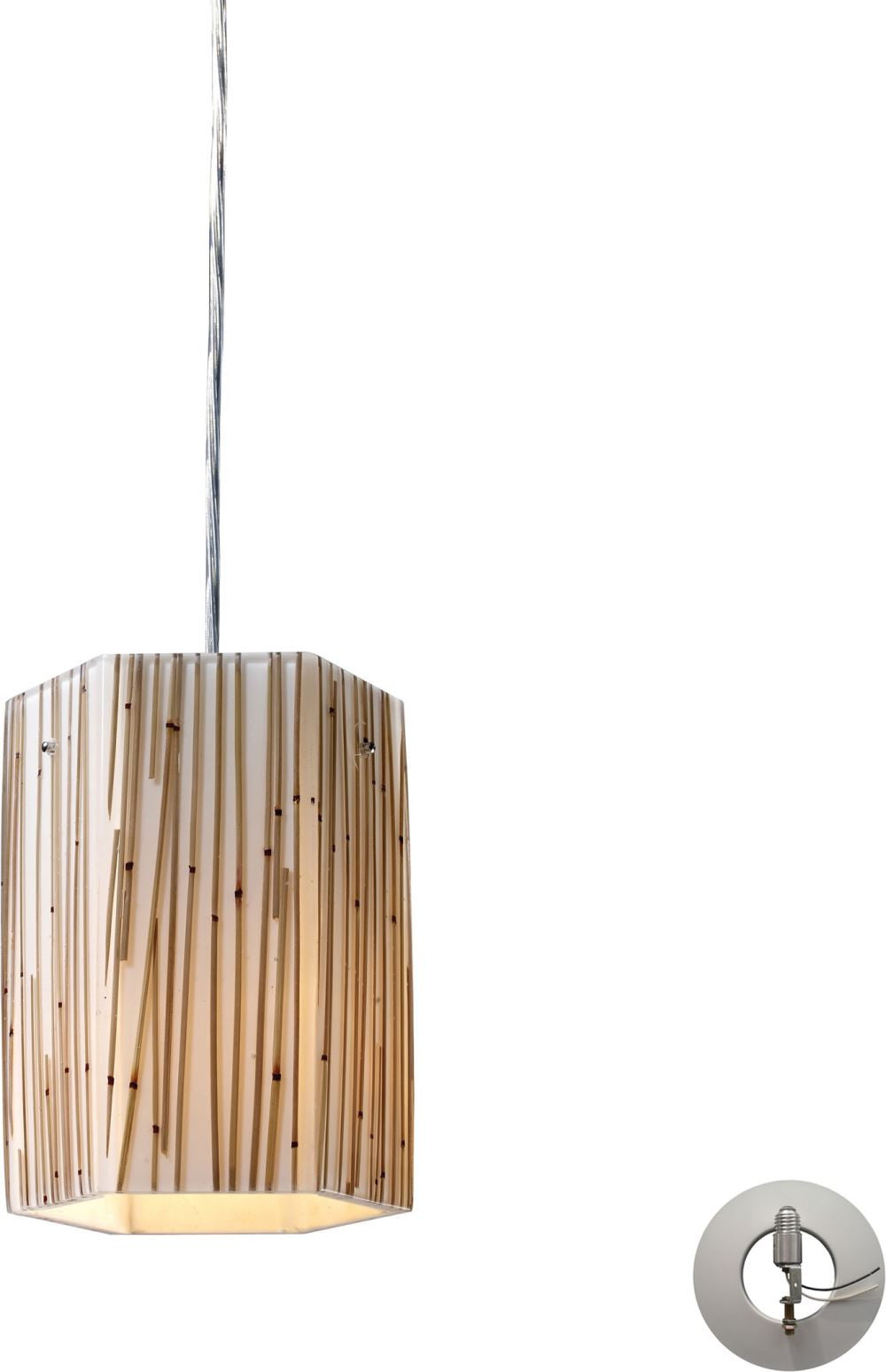 Modern Organics 1 Light Pendant In Polished Chrome and Bamboo Stem - Includes Recessed Lighting Kit