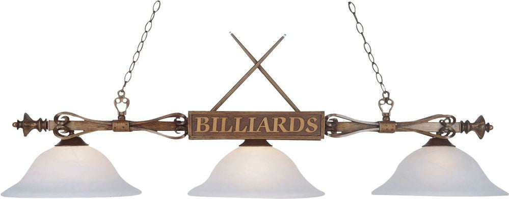 Designer Classics 3 Light Billiard In Wood Patina and White Faux Alabaster Glass