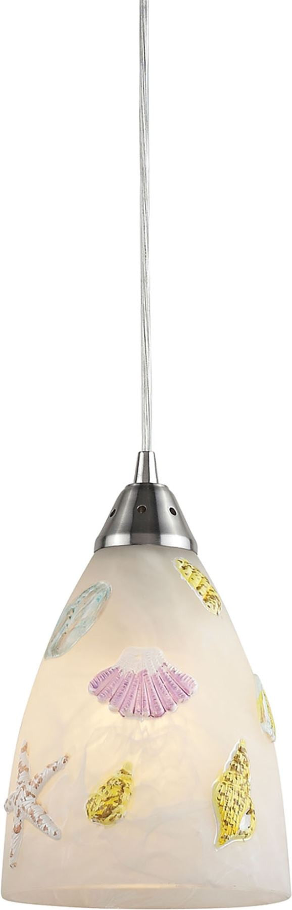 Seashore 1 Light Led Pendant In Satin Nickel and Hand Painted Glass