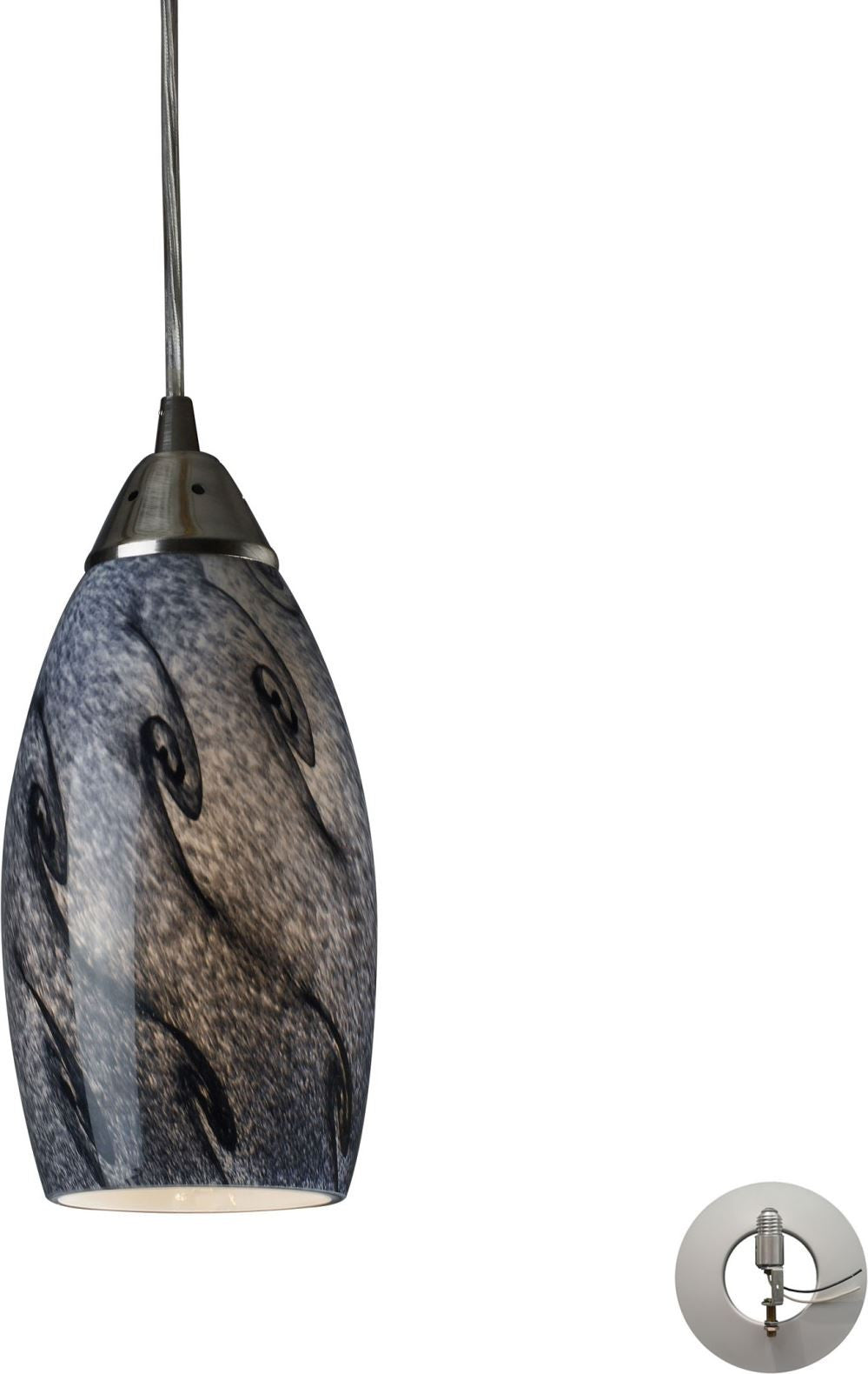 Galaxy 1 Light Pendant In Smoke and Satin Nickel - Includes Recessed Lighting Kit