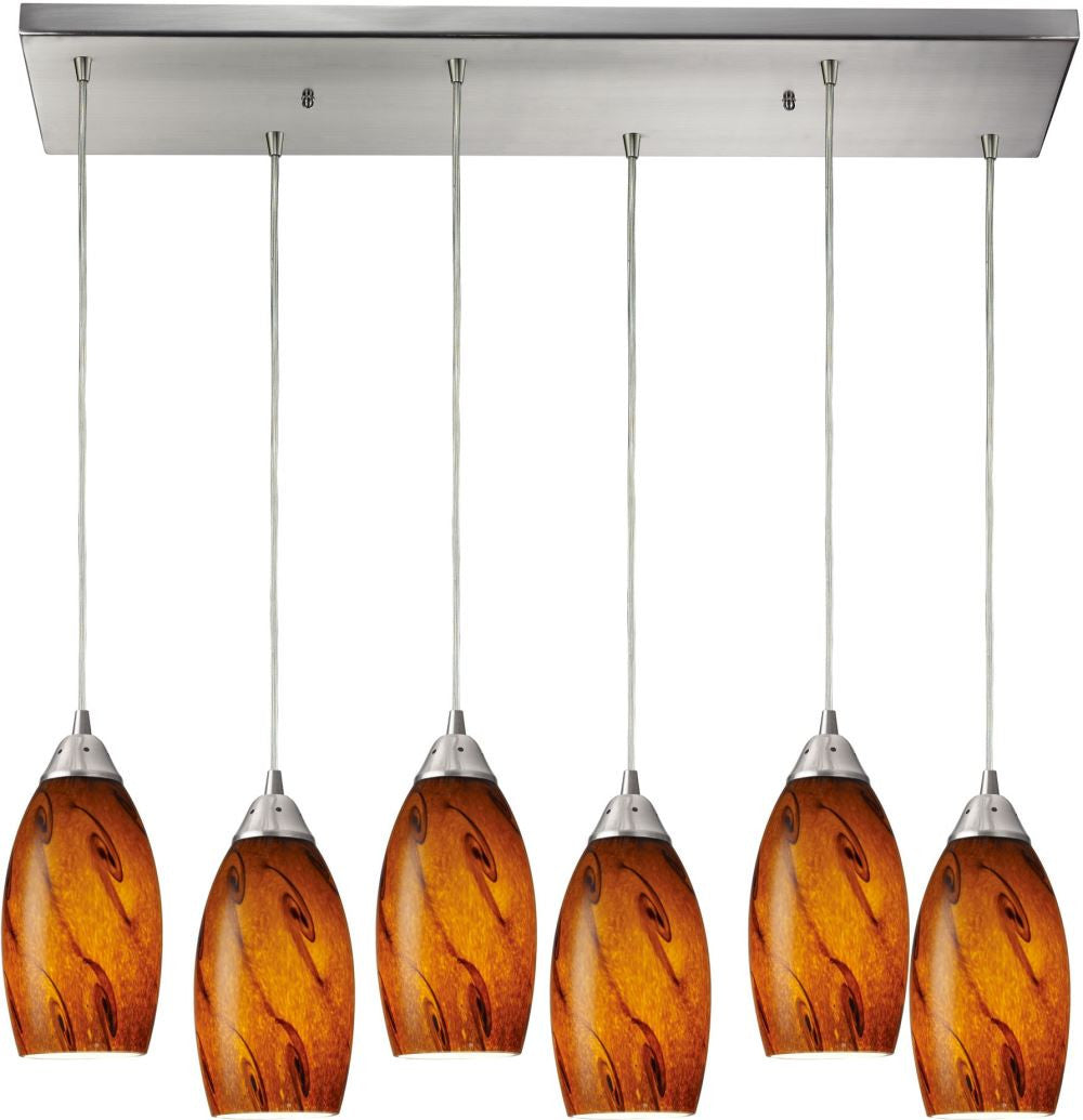 Galaxy 6 Light Pendant In Satin Nickel and Brown