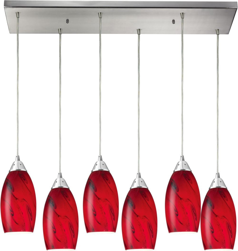 Galaxy 6 Light Pendant In Satin Nickel and Red