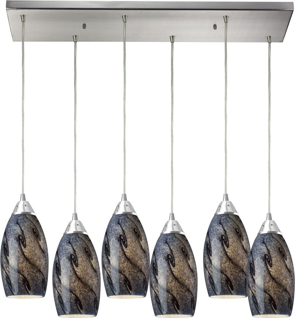 Galaxy 6 Light Pendant In Satin Nickel and Smoke