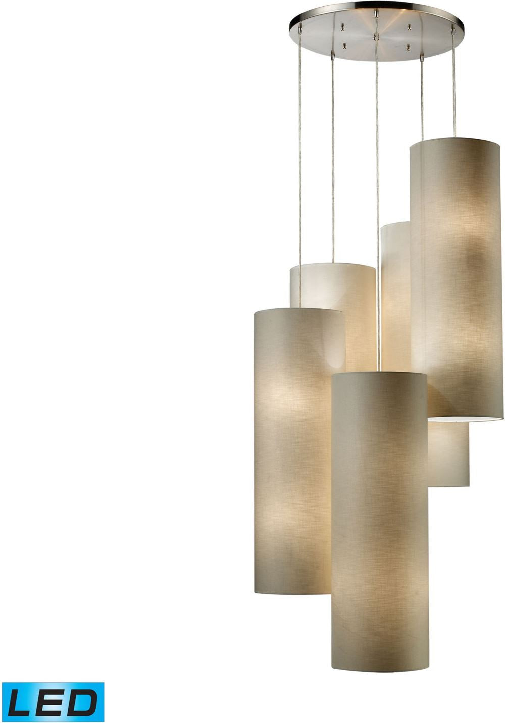Fabric Cylinder 20 Light Led Pendant In Satin Nickel