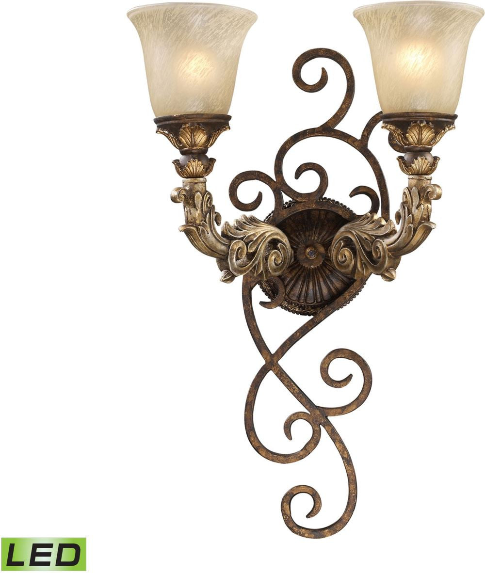 Regency 2 Light Led Wall Sconce In Burnt Bronze and Gold Leaf