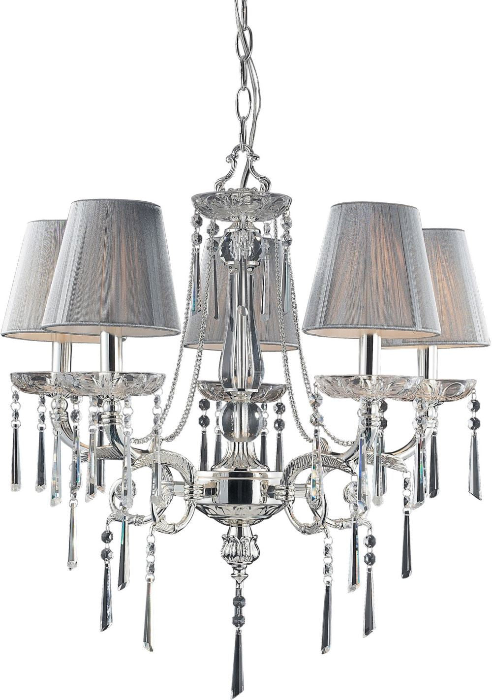 Princess 5 Light Chandelier In Polished Silver With Silk String Shades