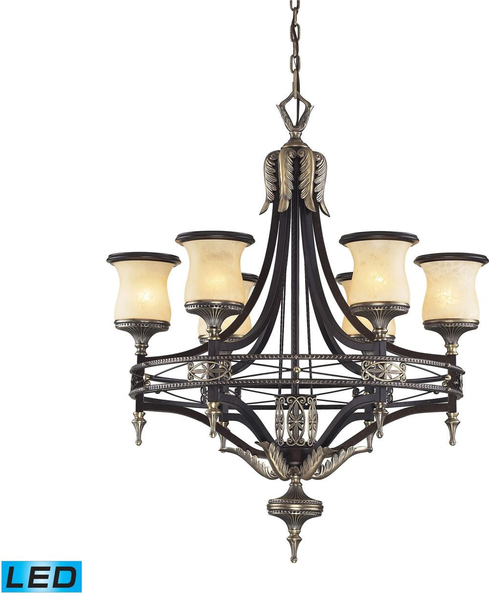Georgian Court 6 Light Led Chandelier In Antique Bronze and Dark Umber