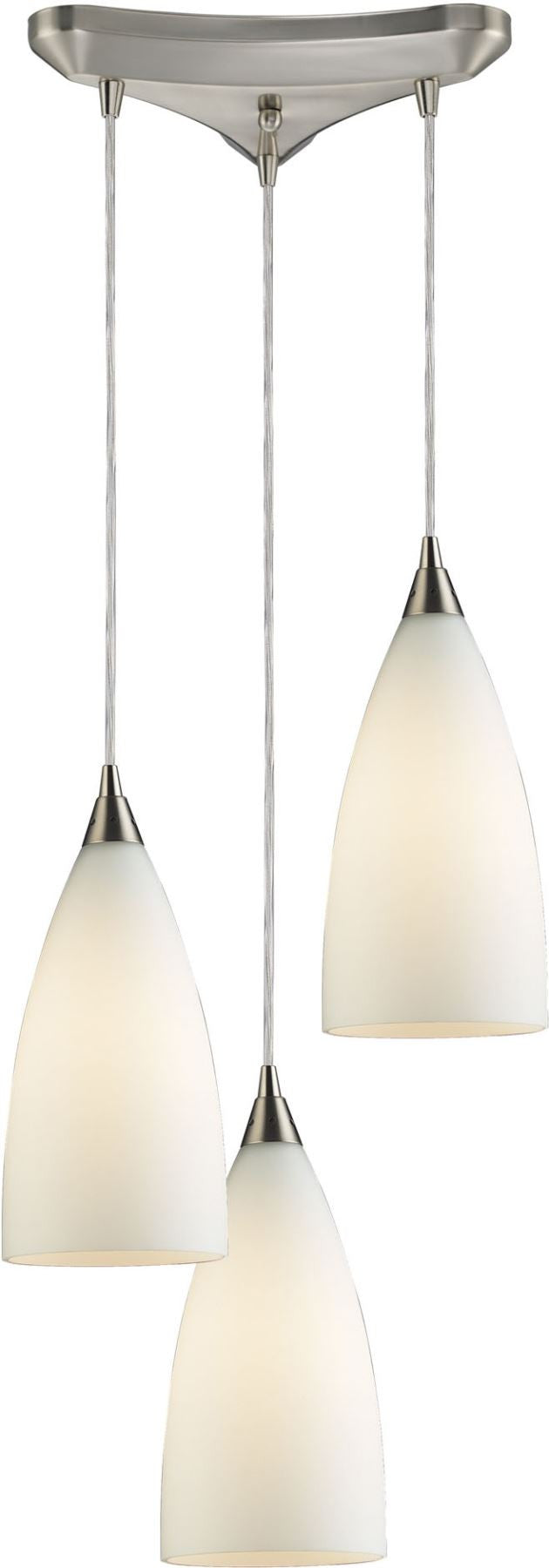 Vesta 3 Light Pendant In Satin Nickel and White Glass