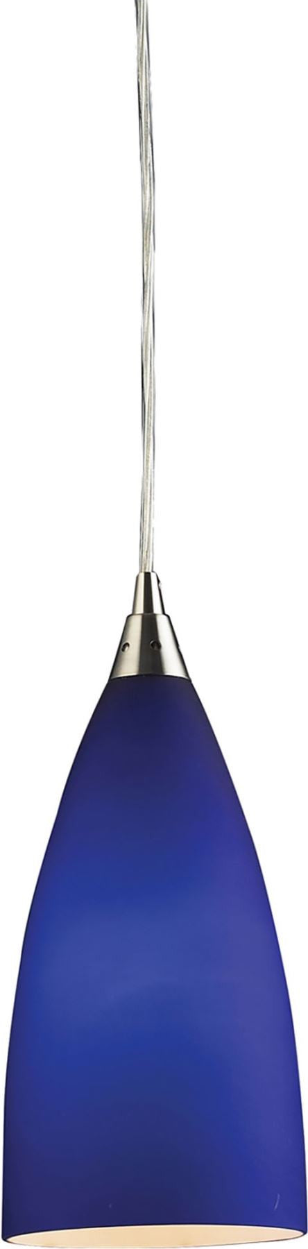 Vesta 1 Light Led Pendant In Satin Nickel and Royal Blue Glass