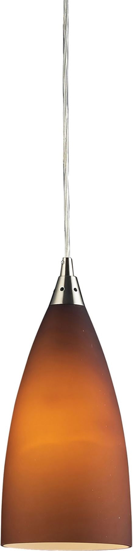 Vesta 1 Light Pendant In Satin Nickel and Tobacco Glass