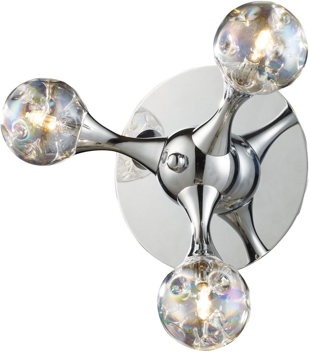 Molecular 3 Light Wall Sconce In Chrome and Iridescent Glass